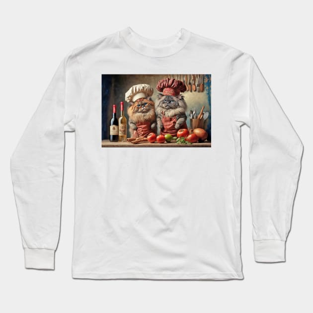 Two Himalayan Cat Chefs in the Kitchen Long Sleeve T-Shirt by candiscamera